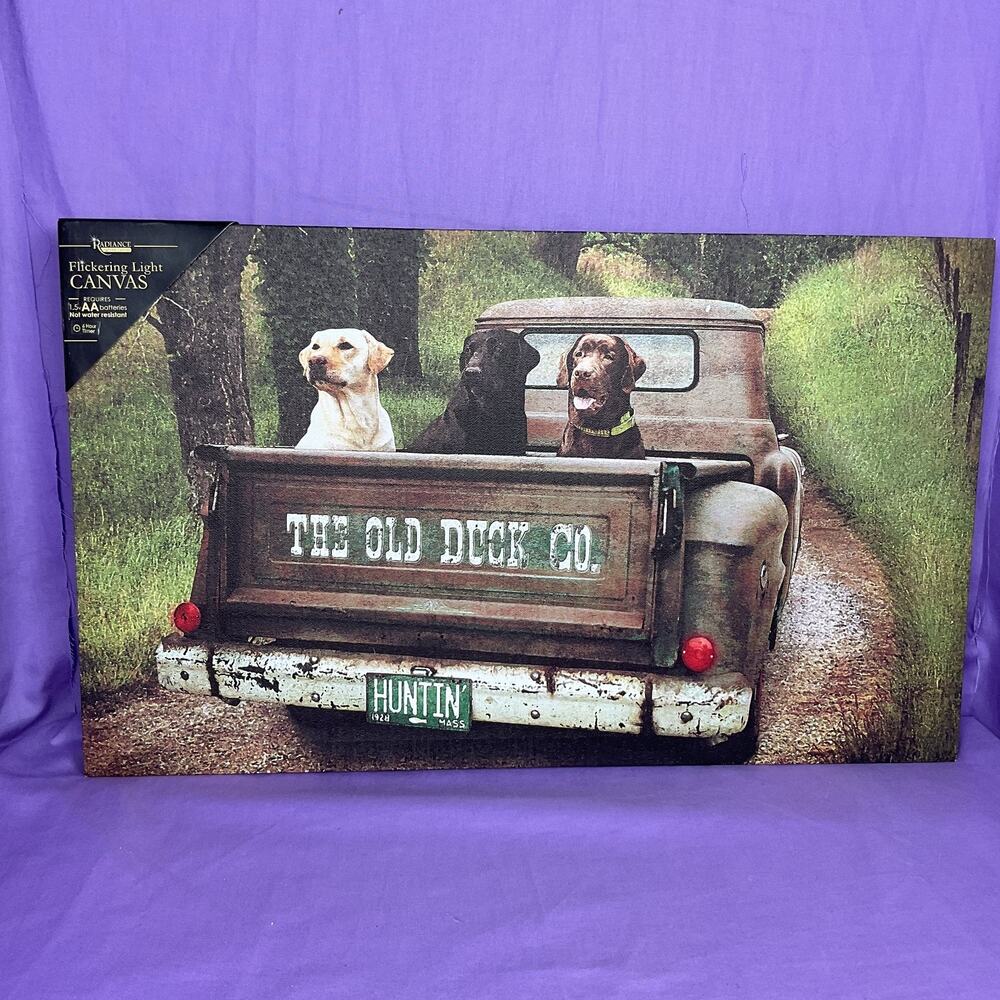 Radiance LED Lighted Canvas Wall Art - Vintage Pickup Truck & Hunting Labradors